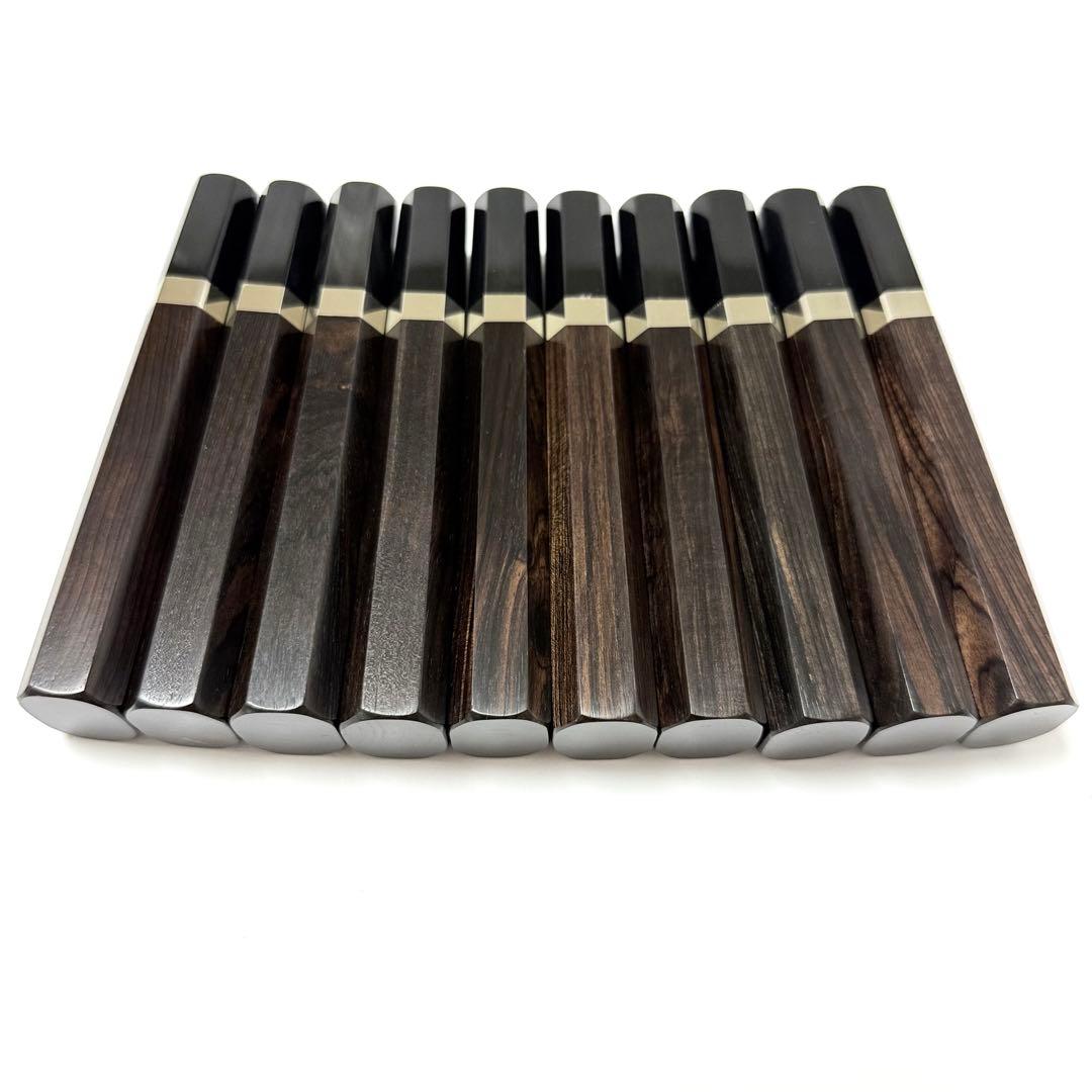 10本セット 銀巻 黒水牛角 三徳6寸 黒檀八角柄 三徳180 手作り 包丁の柄