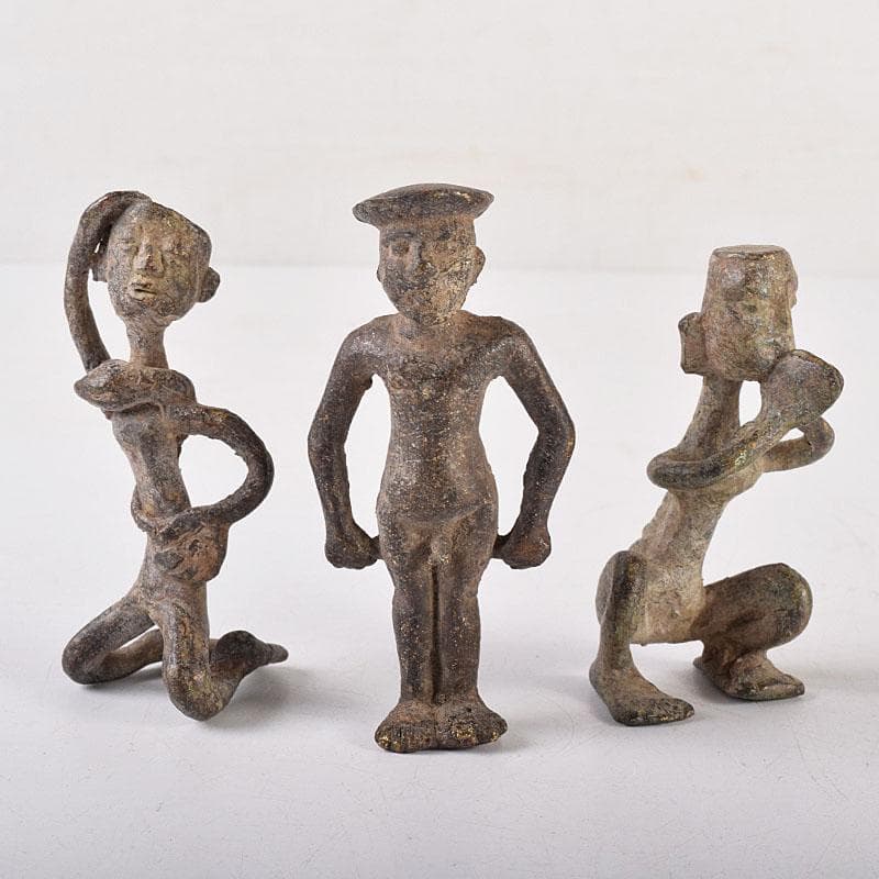 中国　古銅青銅　人物像　置物　3点まとめて　V　R8527