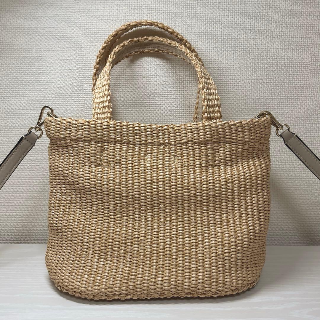 【最終値下げ】ジミーチュウ ロゴ刺繍ラフィア ショルダー かごバッグ