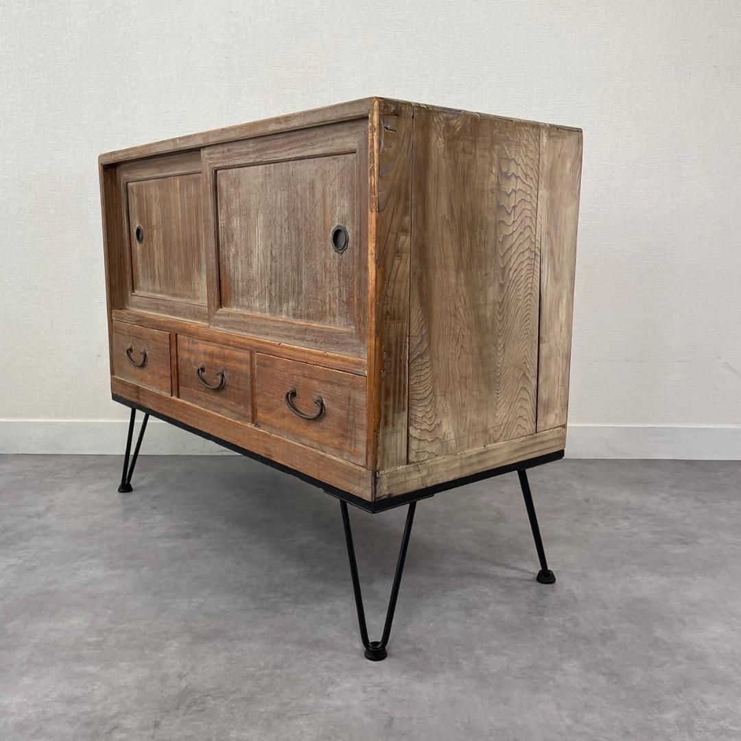 ヴィンテージ 無垢材 ローボード アイアン脚 引き出し テレビ台 ローチェスト