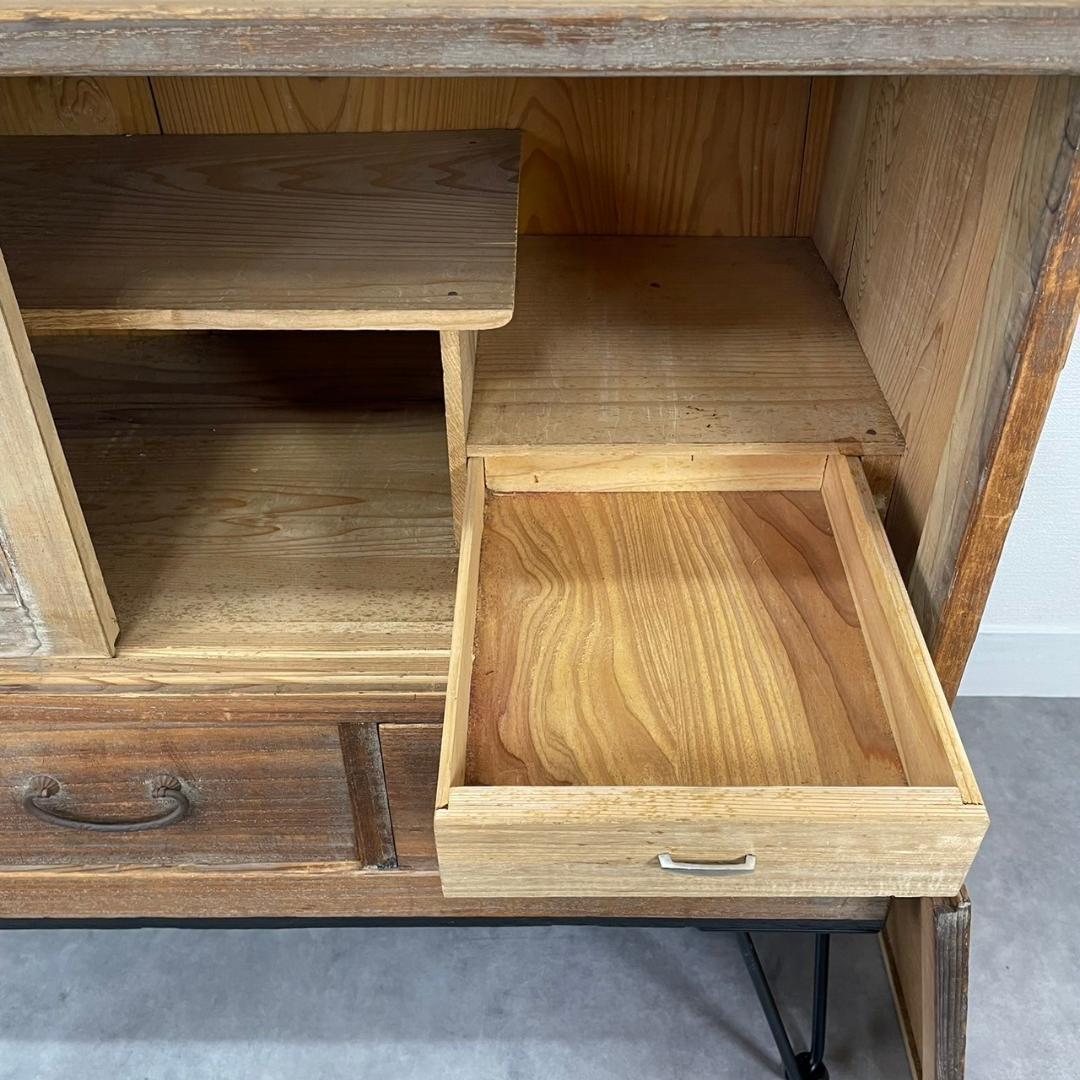 ヴィンテージ 無垢材 ローボード アイアン脚 引き出し テレビ台 ローチェスト
