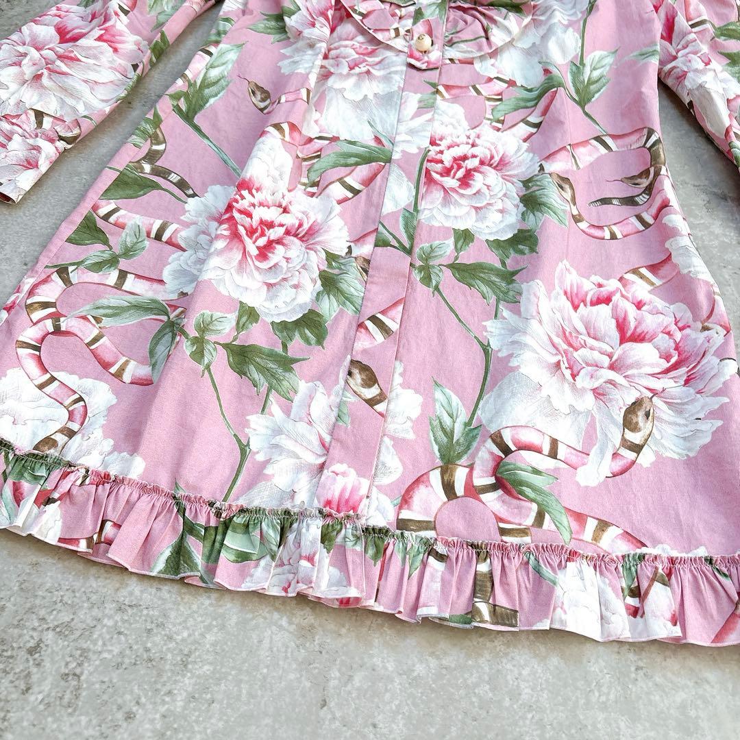 美品✨GUCCI 花柄×スネーク　フリル　リボンシャツワンピース　ミニ　ブラウス