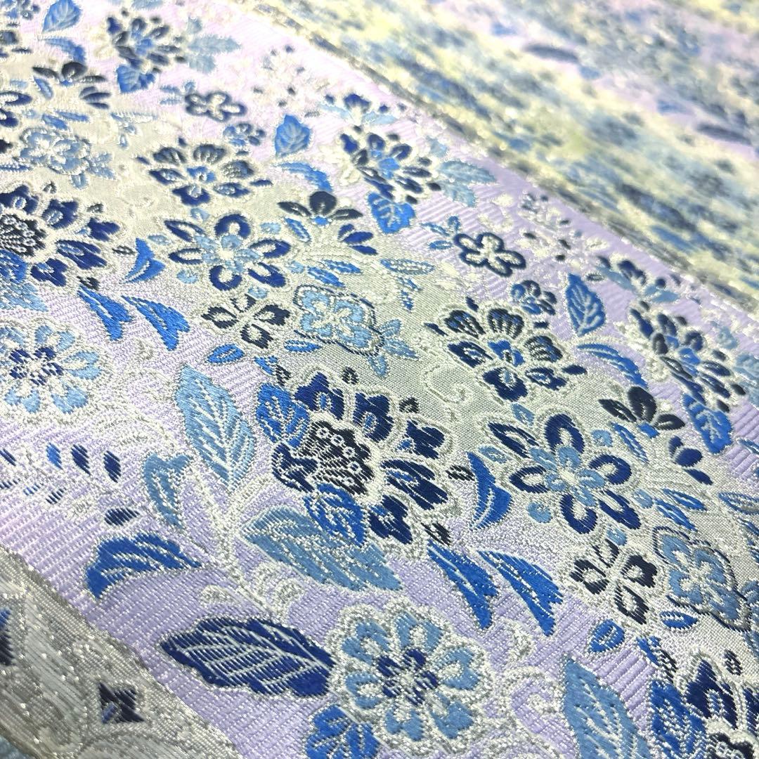 新品未使用品　正絹 西陣織 【2400織 藍染 横軸 花々】