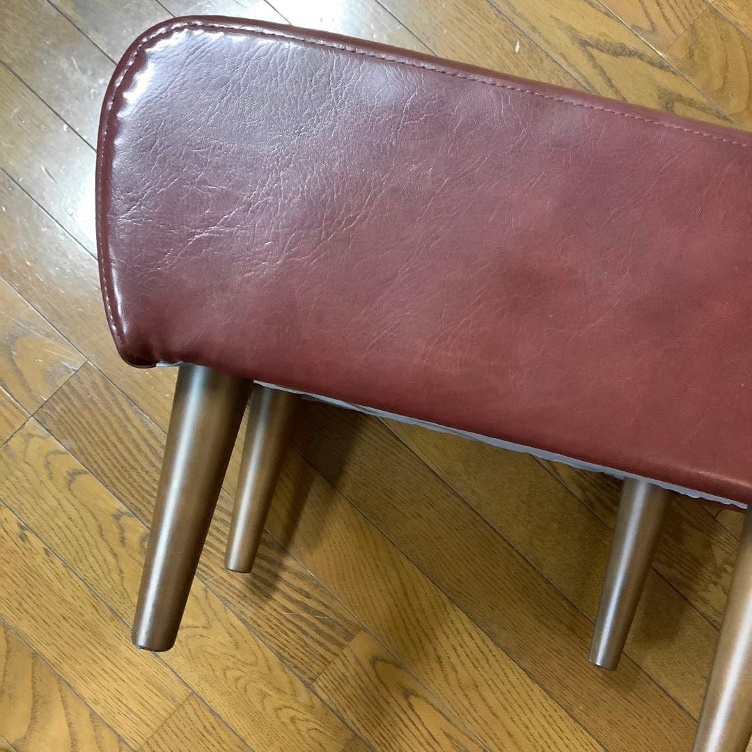 ビンテージ風　オットマン　合皮レザー　ボルドーカラー