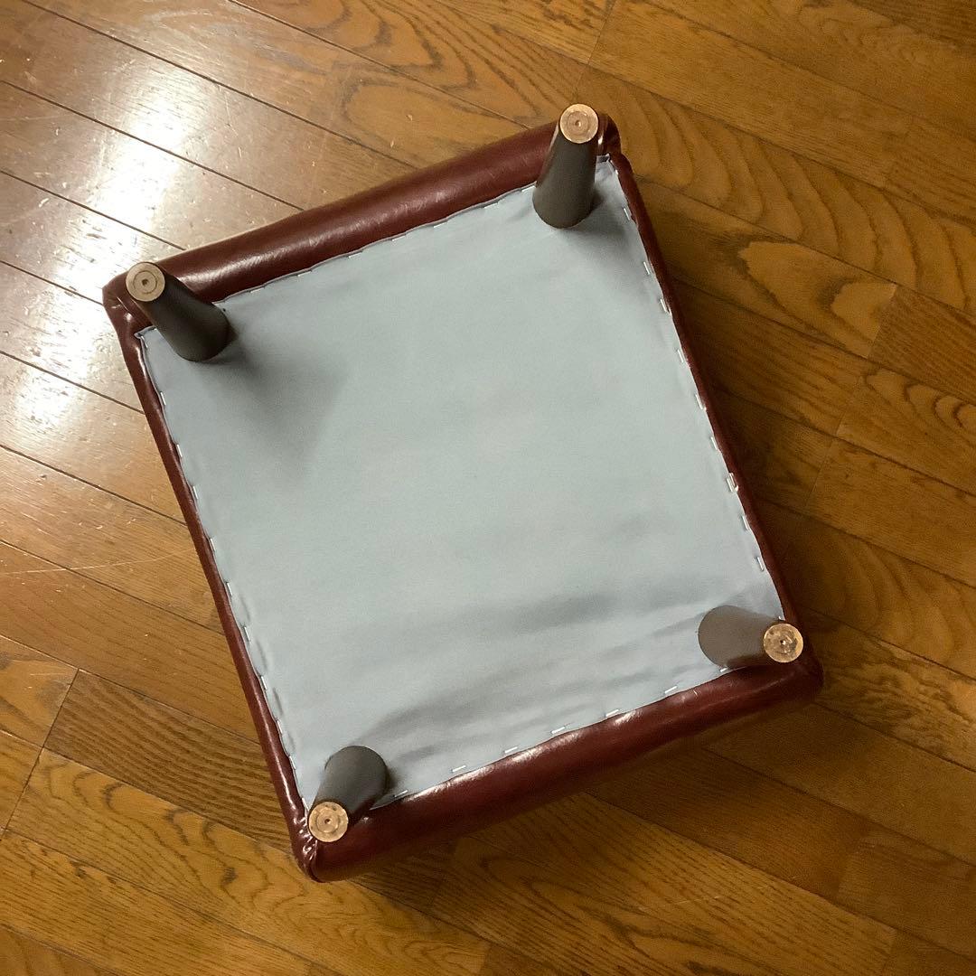 ビンテージ風　オットマン　合皮レザー　ボルドーカラー