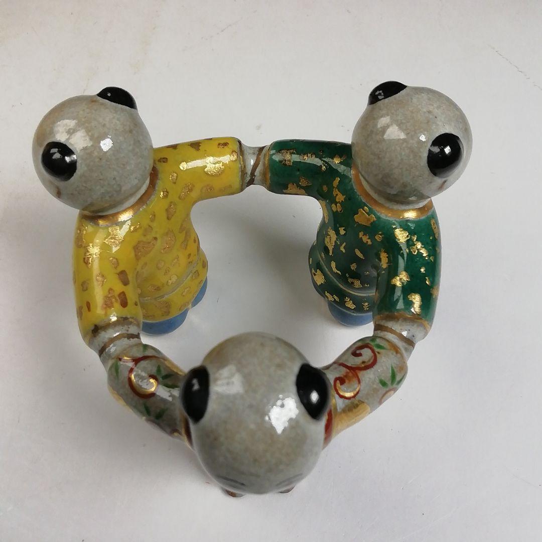 Ｗ１０　蓋置　『三ツ人形　蓋置』『中村秋峰 造』　共箱　茶道具