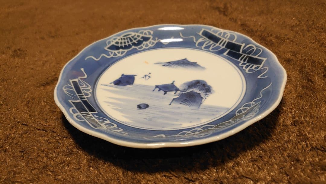 古伊万里　伊万里　染付　白抜　中皿　蔵出し　１客