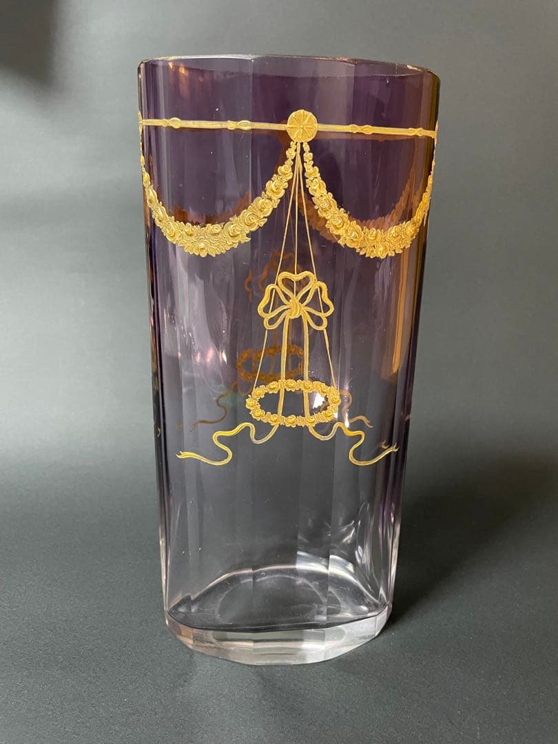 オールドバカラ帝政様式金盛上薔薇ガーランド装飾大壺