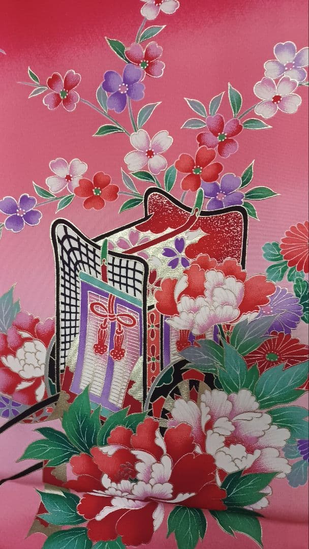 七五三　女の子着物 赤色 花柄 蝶刺繍 着物　3才