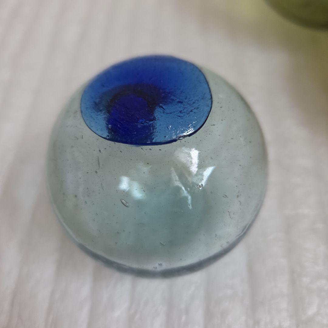 ガラス浮き玉 青ボタン 茶☆缶 サ