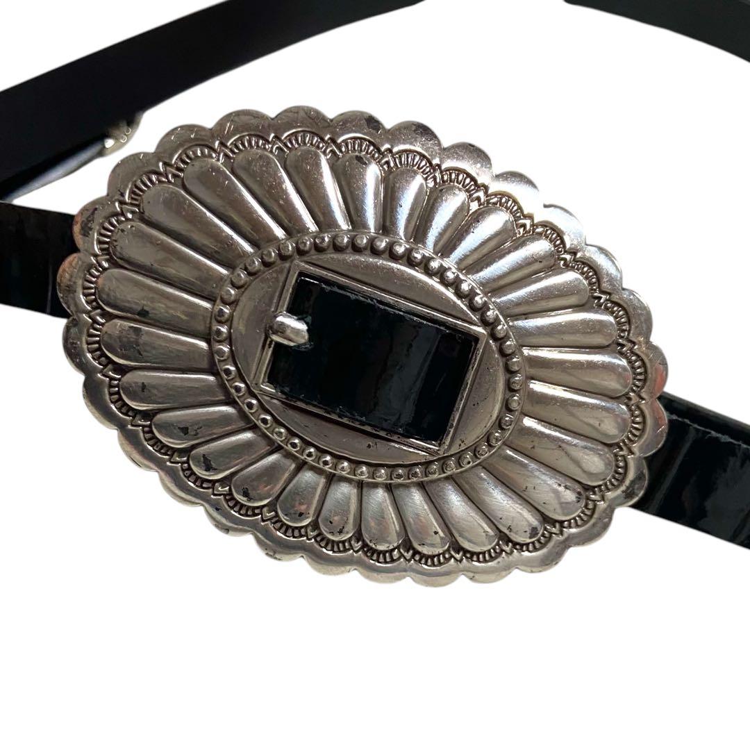 トーガプルラ★ダブルバックルベルト コンチョベルト 本革 レザー エナメル 黒