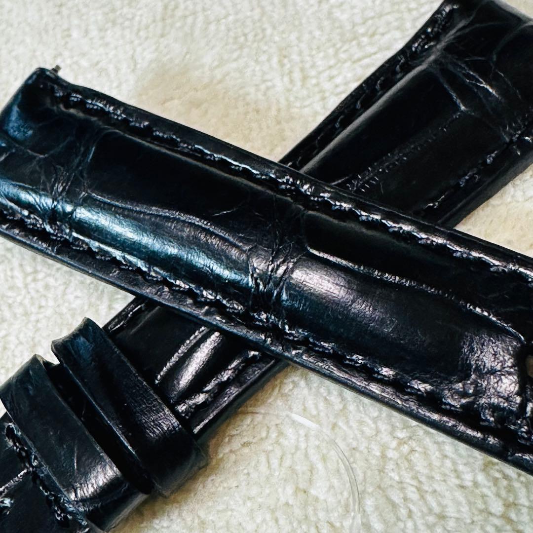 2034#19mm-16mmブラック★本物クロコダイルレザーベルト★スイス製