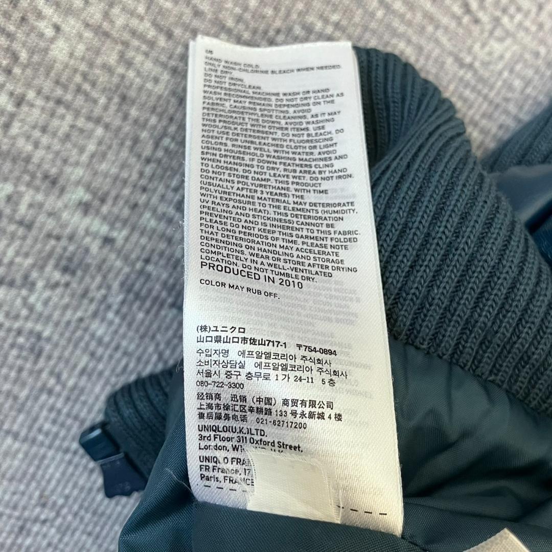 【Y2K】オールドユニクロ ダウンジャケット フェイクレザー 光沢 ファー 紺