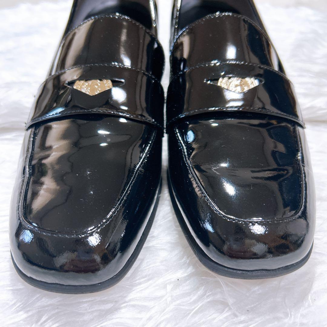 美品 現行 ダイアナ ヒールアップローファー エナメル ブラック 24cm