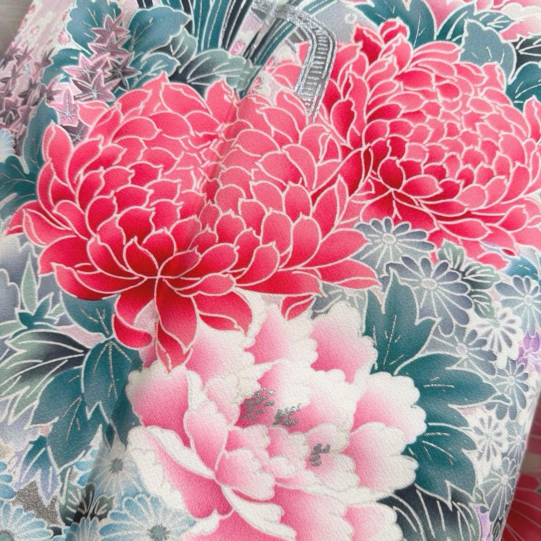 490 振袖フルセット 正絹 オフホワイト グレー 銀彩 暈し染め