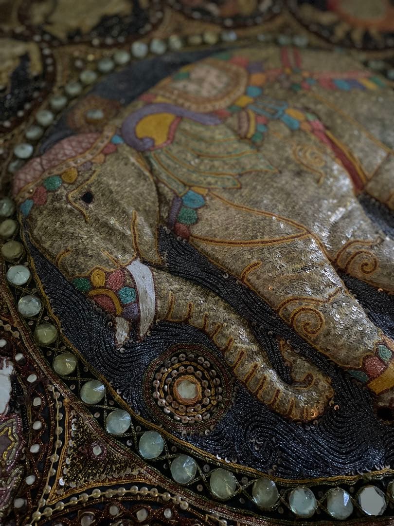 インド アンティーク 大変古い ビジュー装飾 タペストリー ミラー 極上品