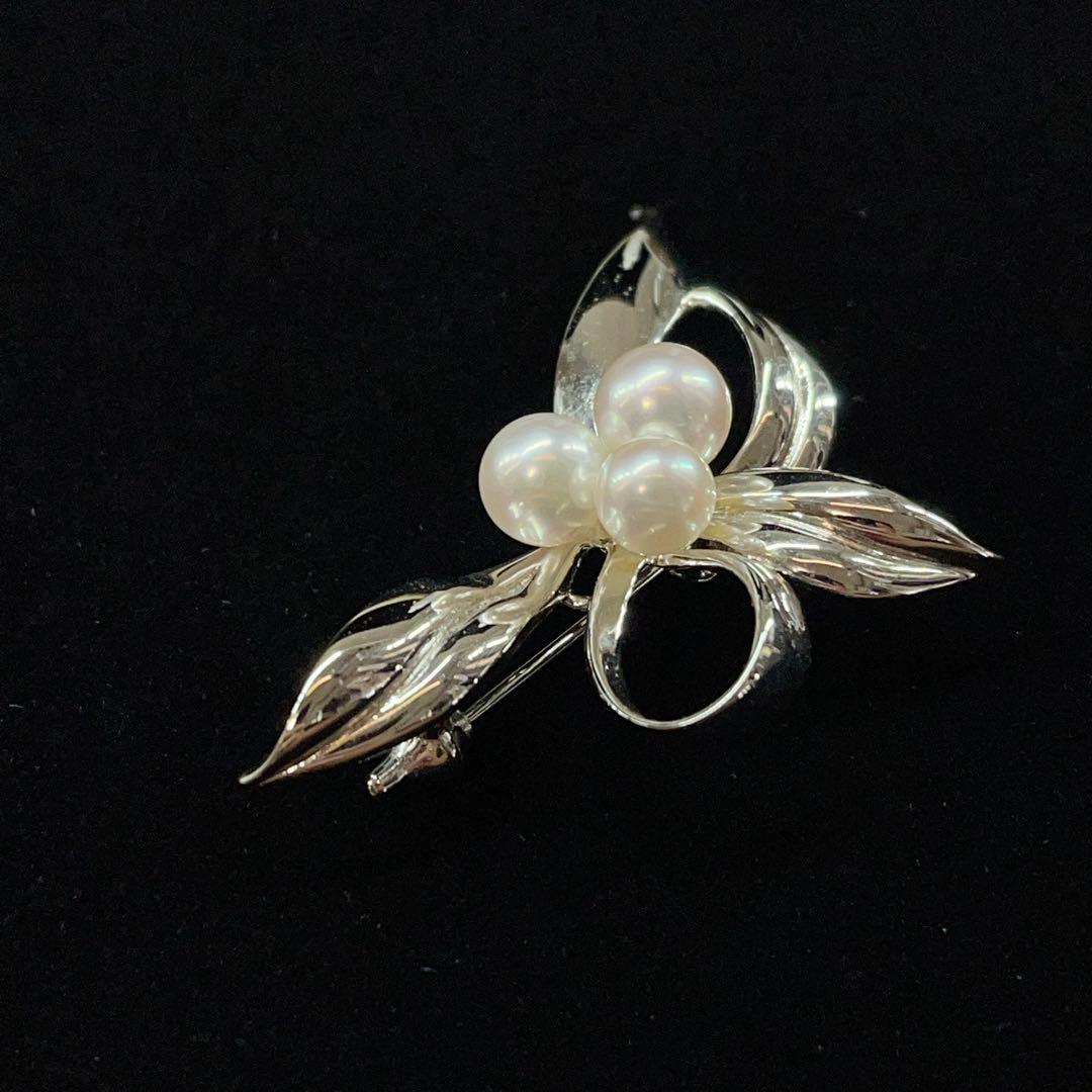 2787 ミキモト パールブローチ 真珠 3玉 シルバー ちいさめ