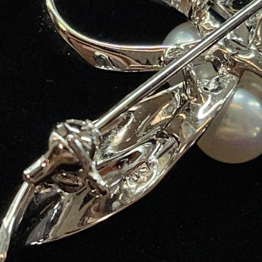 2787 ミキモト パールブローチ 真珠 3玉 シルバー ちいさめ