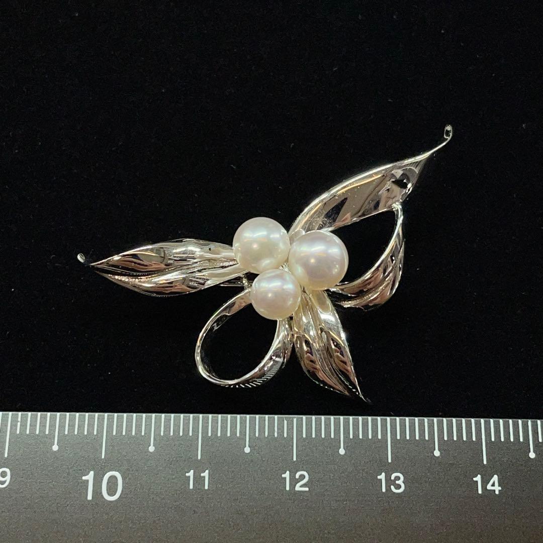 2787 ミキモト パールブローチ 真珠 3玉 シルバー ちいさめ