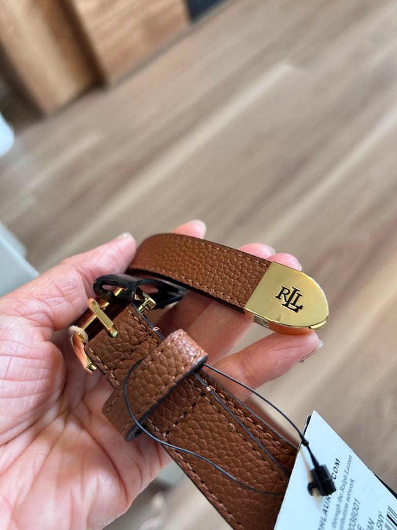 凛ラルフローレン リバーシブル レザーベルト ロゴバックル 茶色 (M)