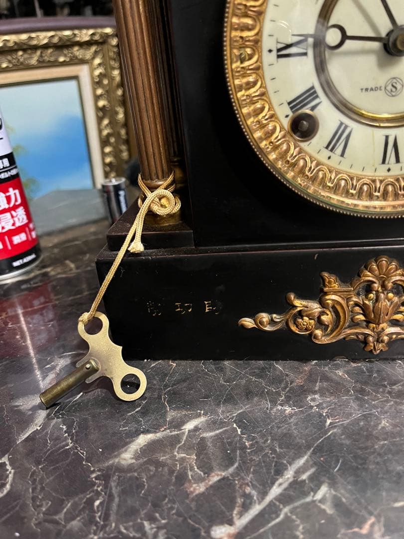 アンティーク置き時計、精工舎鉄製置き時計、14K使用、ゼンマイ置き時計、置時計