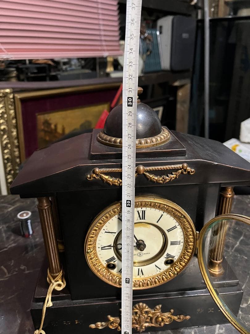 アンティーク置き時計、精工舎鉄製置き時計、14K使用、ゼンマイ置き時計、置時計