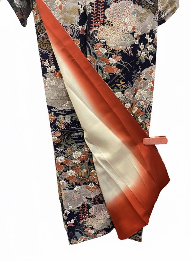 未使用小紋　御所車風景花紋　金彩入り　身丈裄長　正絹　おしゃれ着に！