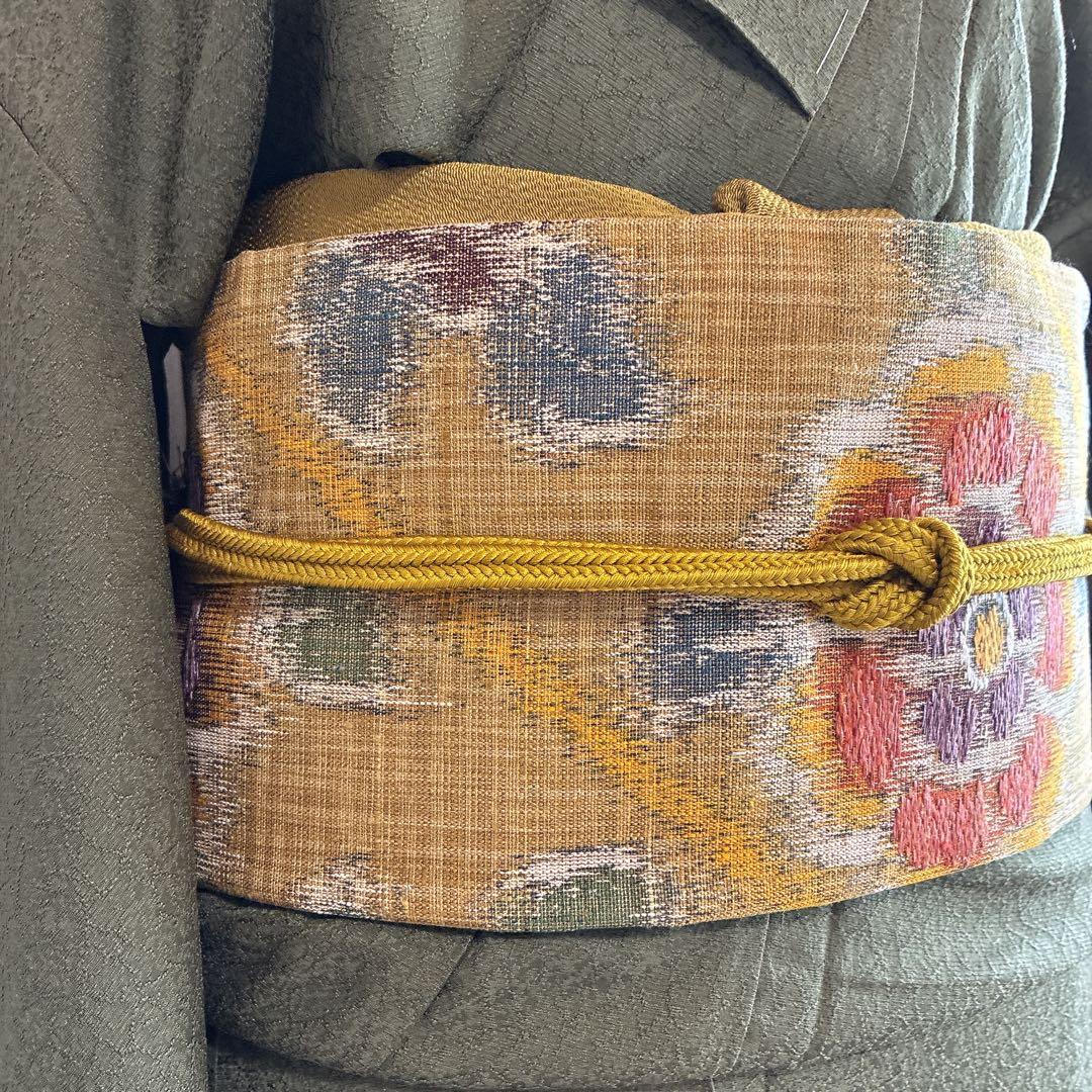 色無地　フルセット　着物　正絹　しつけ付き　ロング丈　灰緑　卒業式　入学式　J6