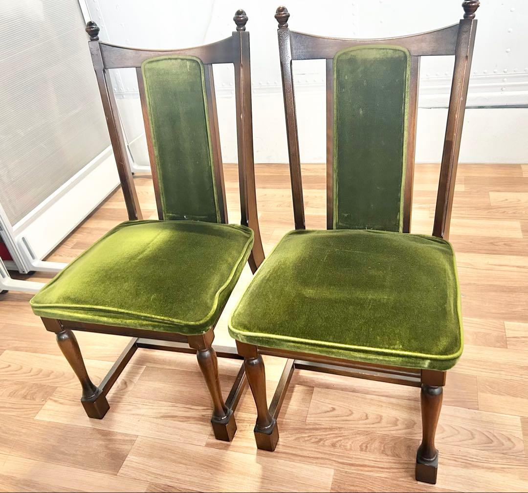 645 ナガノインテリア　ダイニングチェア　2脚 北欧 ベロア　リビング　a