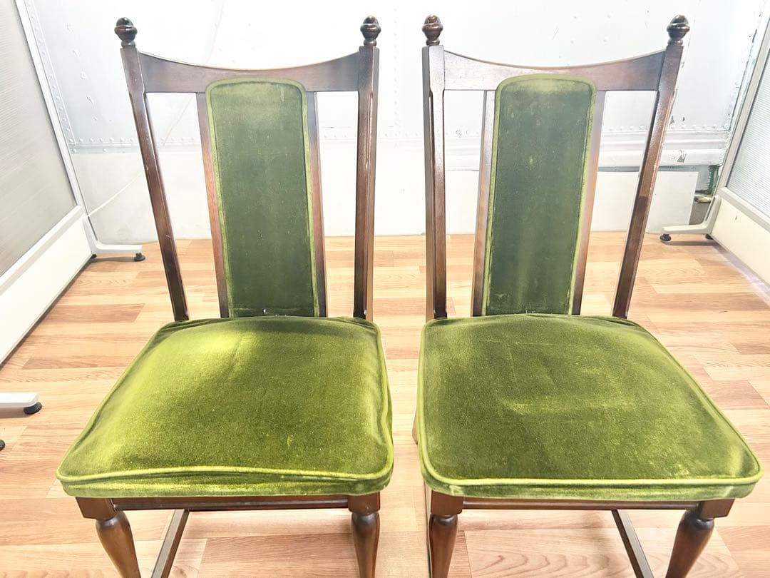 645 ナガノインテリア　ダイニングチェア　2脚 北欧 ベロア　リビング　a