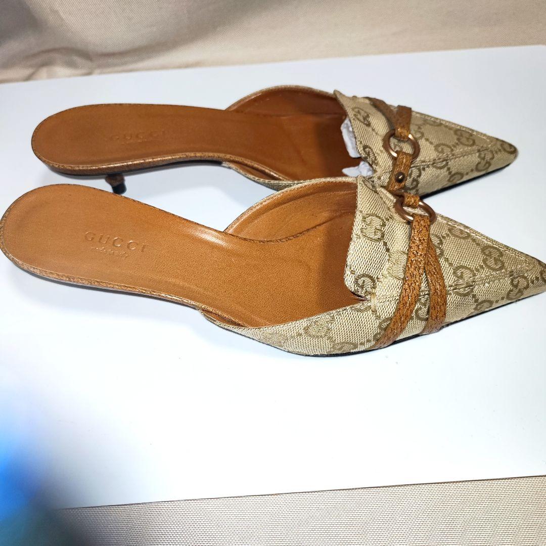 グッチ Gucci ミュール 37 1/2 24~24.5 GGキャンバス柄