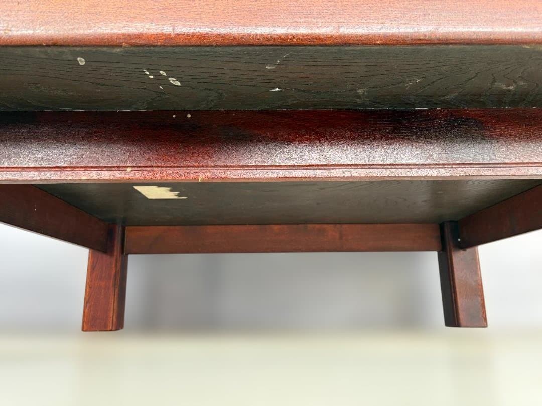 木製 座卓 彫刻入り 　昭和レトロ 　01d111