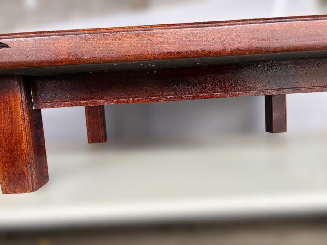 木製 座卓 彫刻入り 　昭和レトロ 　01d111