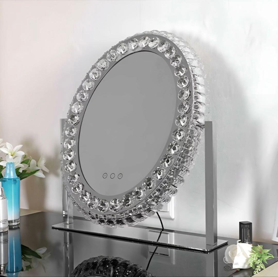 クリスタル装飾 3色調光 女優ミラー 鏡 ハリウッドミラー 【 値下げ不可 】