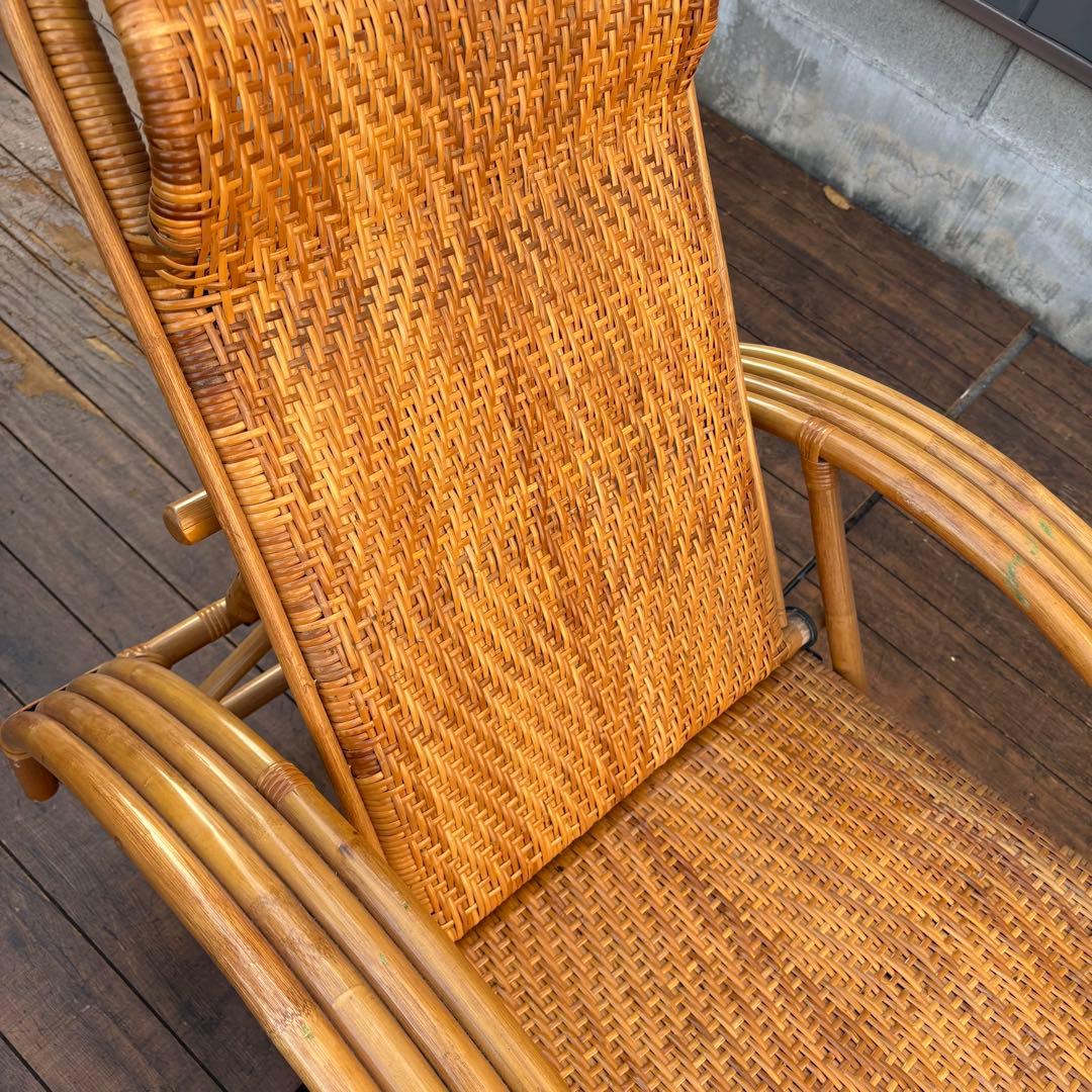 昭和レトロ ラタンリクライニングチェア オットマン付き 1人掛けソファー籐家具