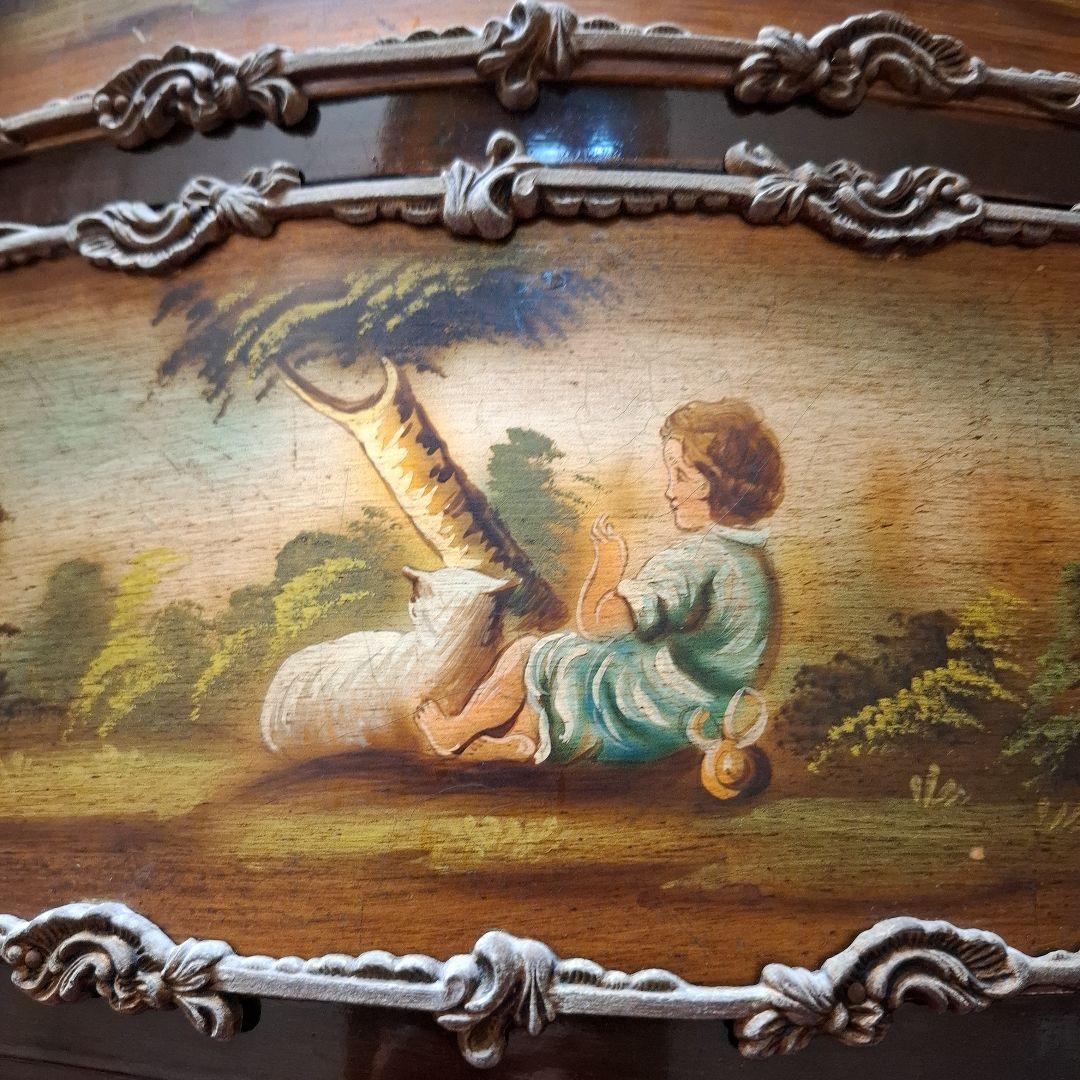 アンティーク※MarioColciagoサイドテーブル 手描き絵画付きイタリア製