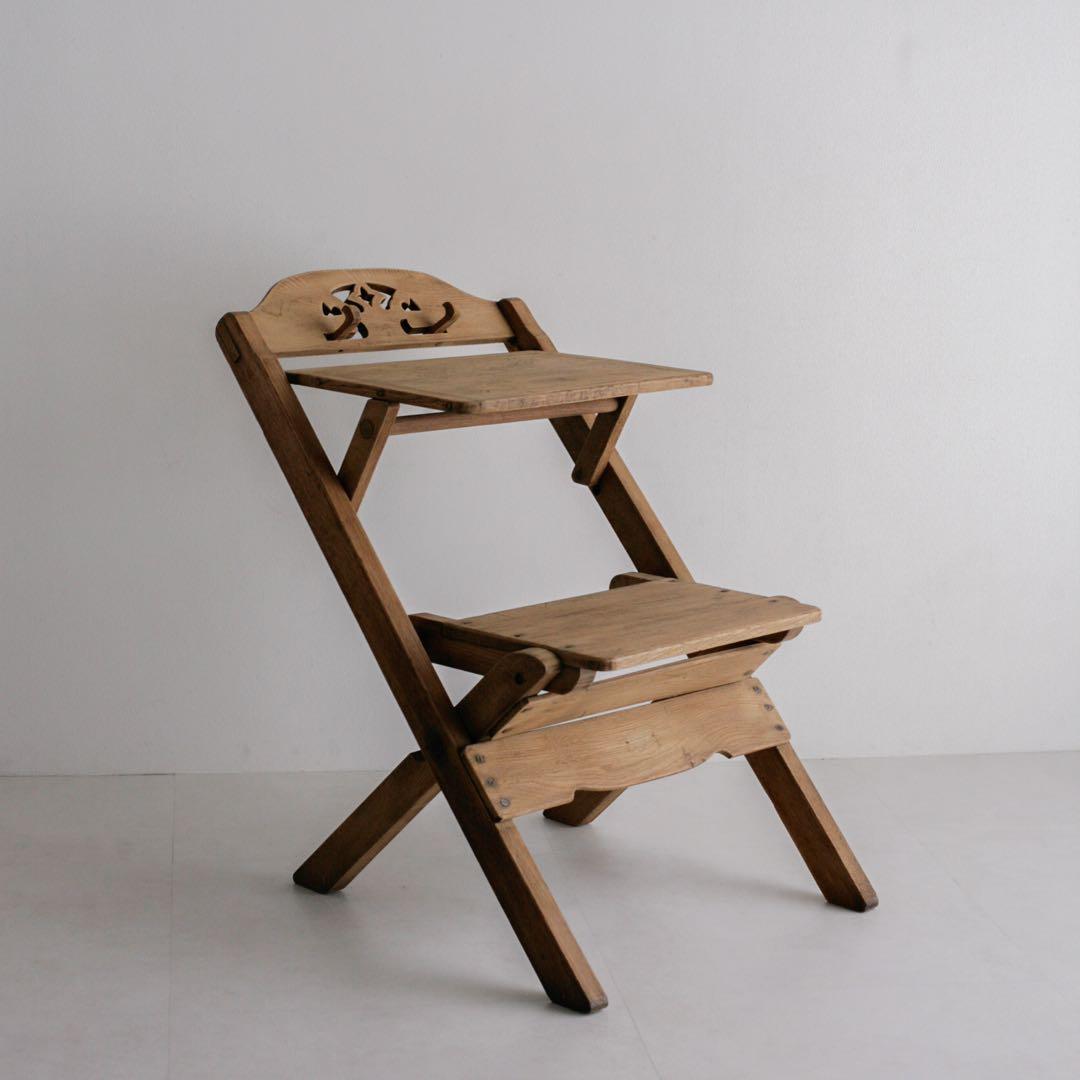 開閉式 飾り棚　展示台　透かし彫り　欅　無垢材　古家具　古道具　無垢インリア