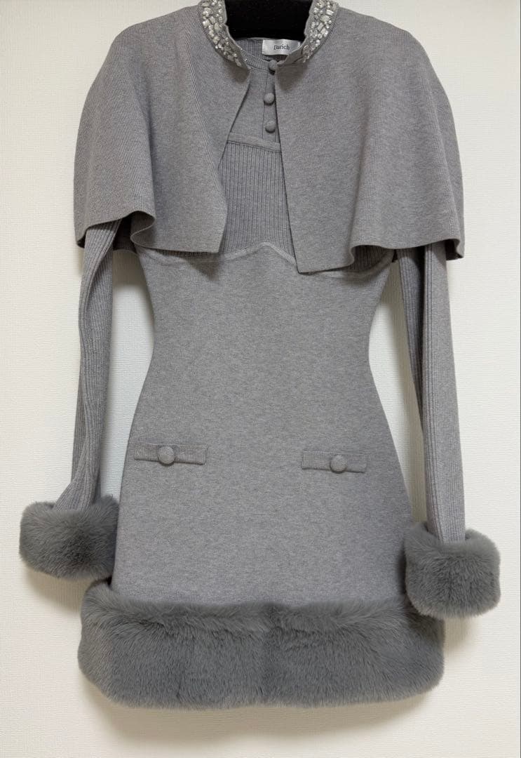 darich ビジューケープニットミニワンピース