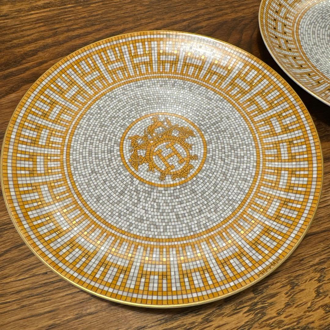 美品 HERMES エルメス デザートプレート モザイク 24 ゴールド 2枚