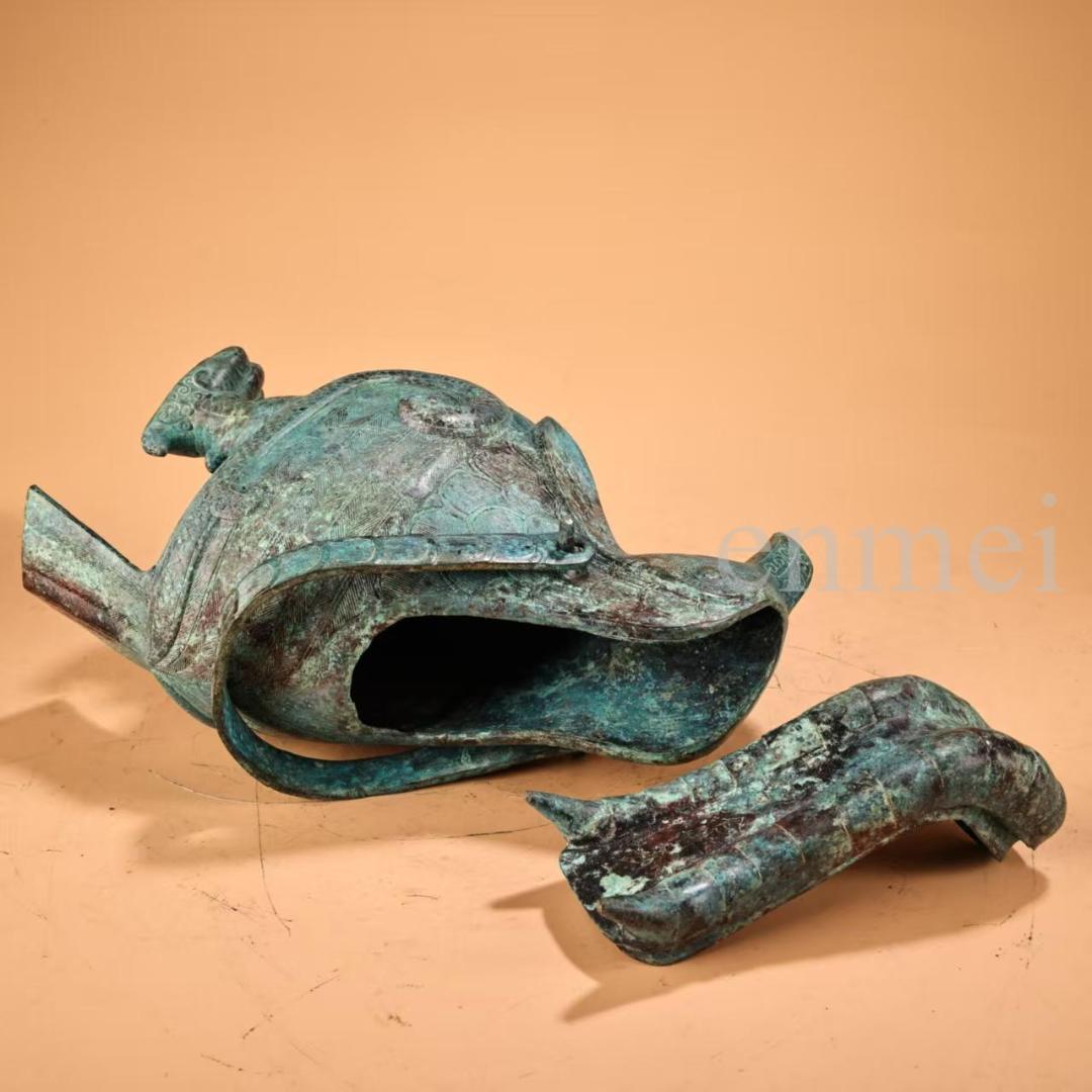 中国古美術・珍品旧藏・青銅製提梁鳥壺・鋳造・鏨刻・純銅製・酒具・風水開運・置物