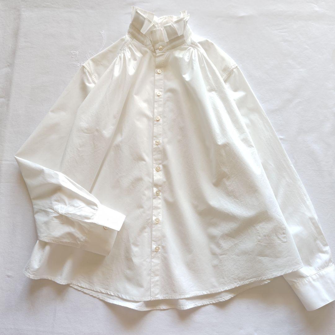 バスコ ハドゥ プルビオ 立襟 フリル ホワイト シャツ ブラウス インド製