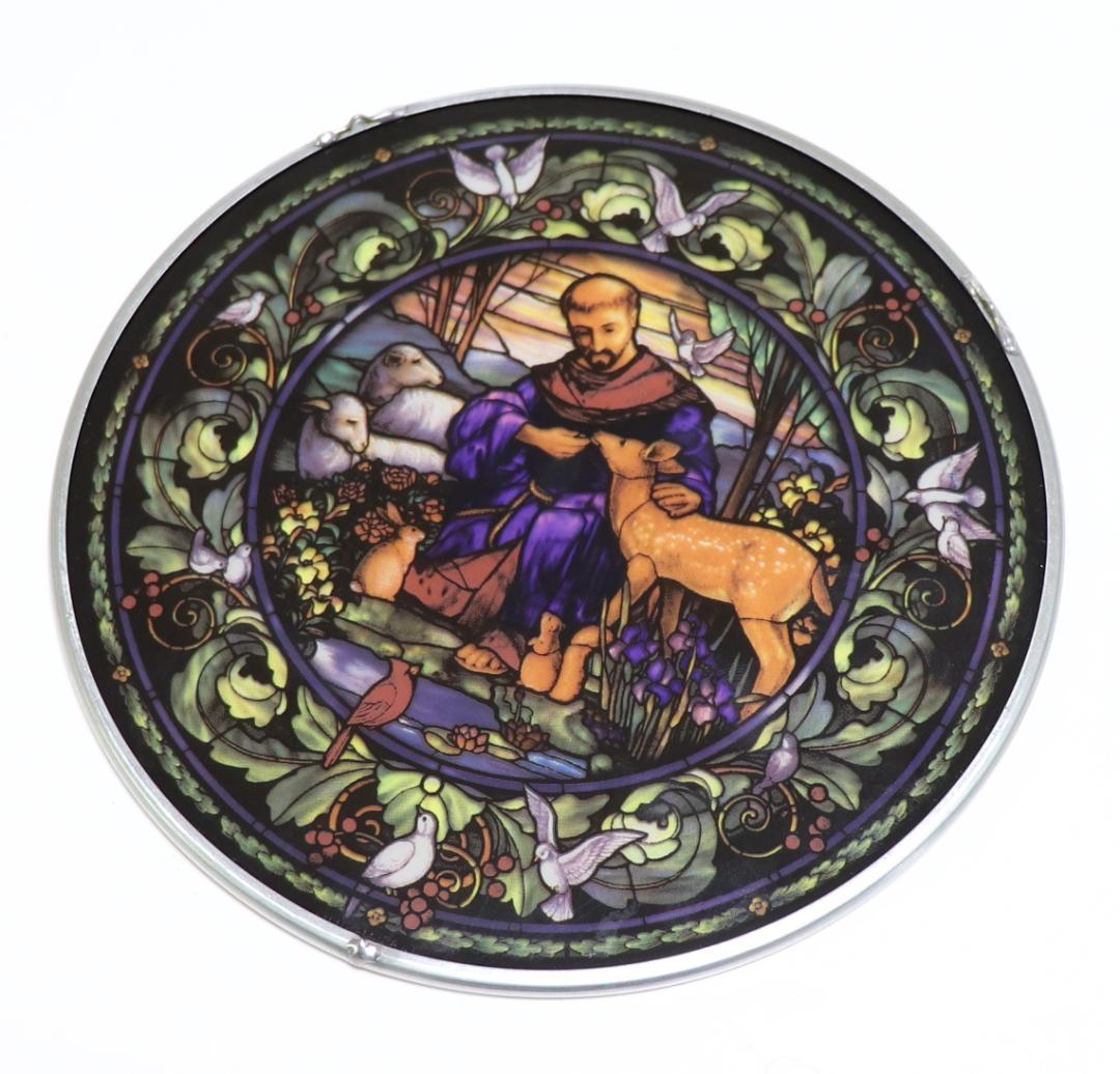 新品 カトリック修道士 フランチェスコと動物たち ヴィンテージ ステンドグラス