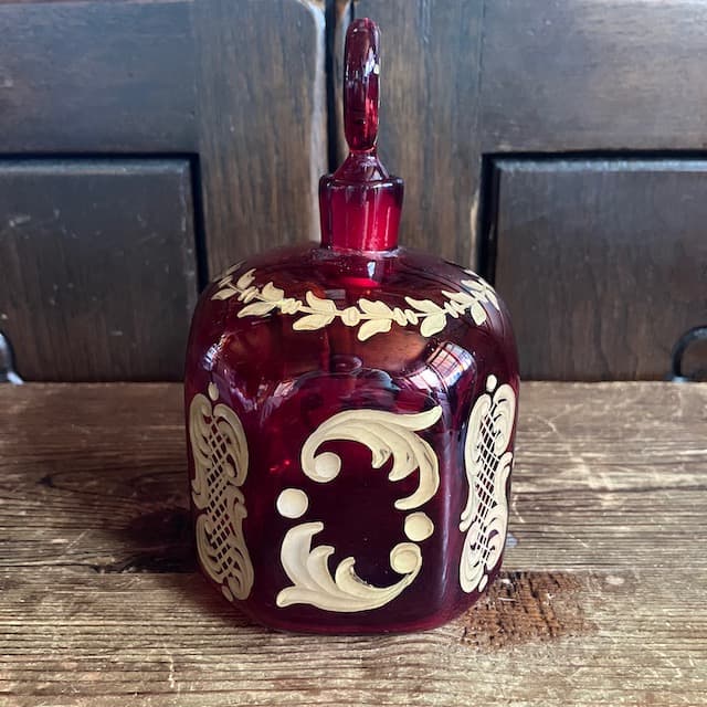 エナメル金彩 吹きガラス ルビーガラス パフューム ボトル リキュールボトル