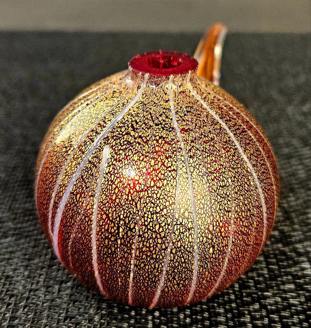 ヨーロッパアンティーク　赤被せ　金彩　縦縞模様　チロリ　水滴　オブジェ　状態良好