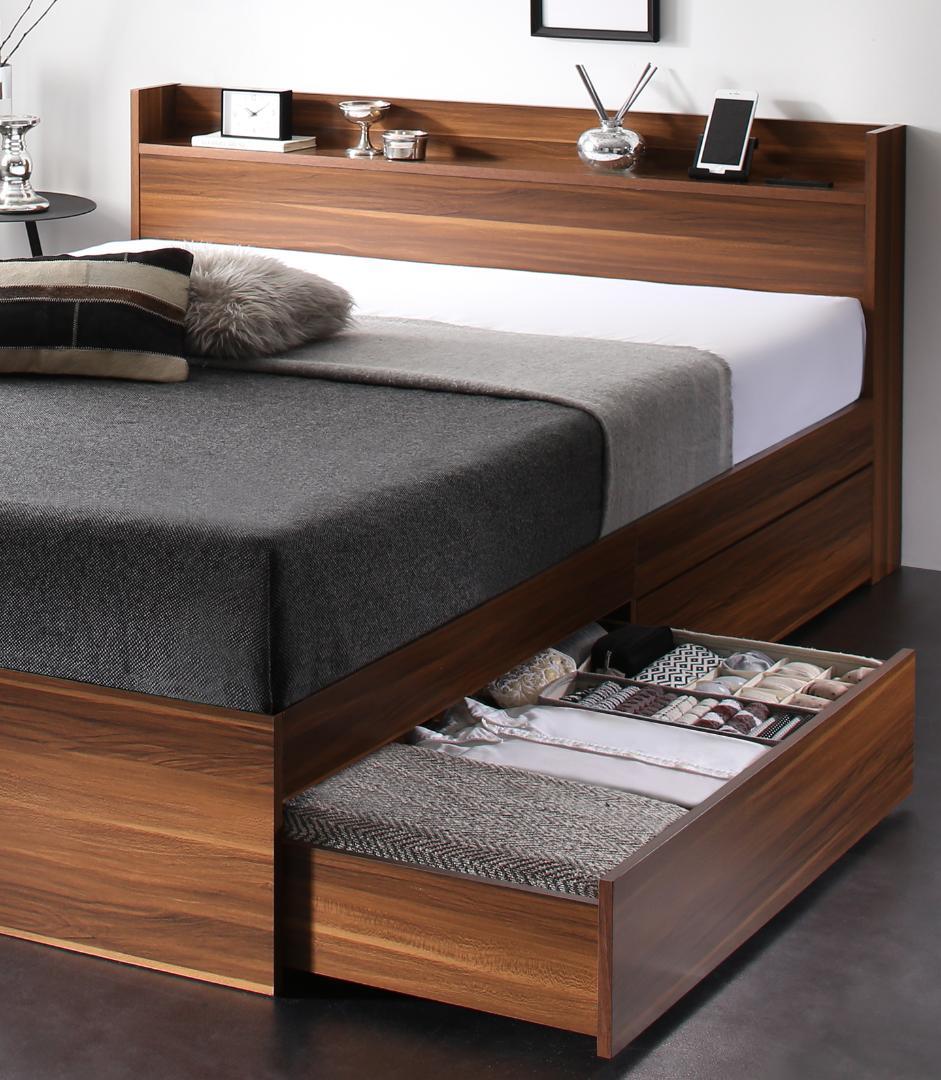 セール！新品 送料込 ダブルベッド 収納 棚 2口コンセント マットレス付 AB