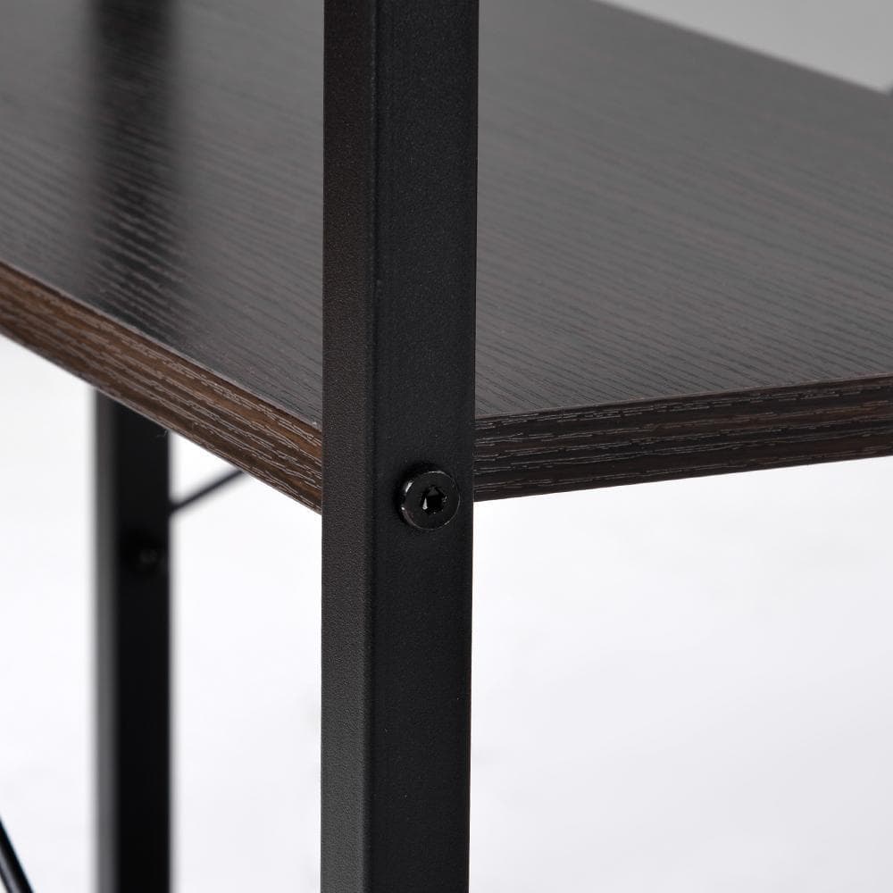 ダークブラウン パソコンデスクL字120cm2段ラック付デスク木製ミシン台書斎机