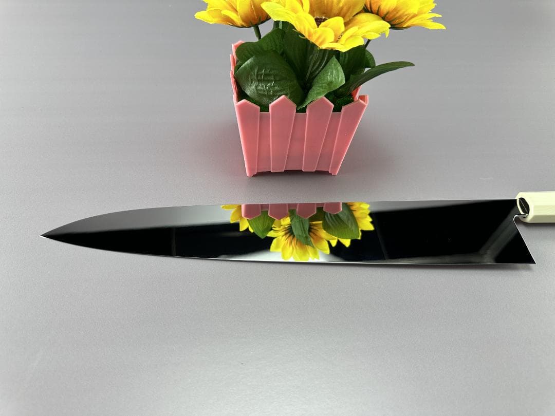 5520 特大牛刀 尺一 ウルトラ鏡面仕上げ 刺身包丁 人工象牙黒三本巻八角柄