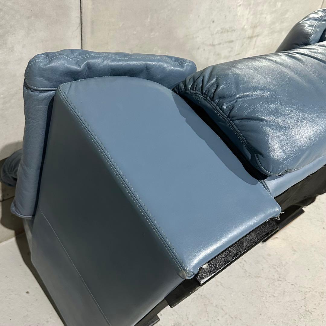 maruni／マルニ 本革1人掛ソファ｜ブルーグレー｜本革＆ボリュームクッション