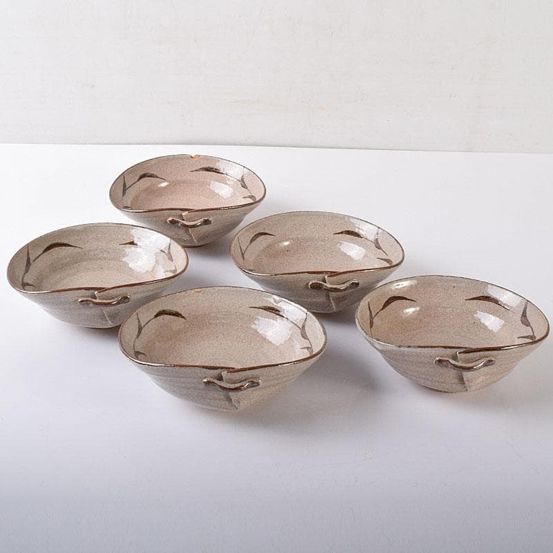 和食器　唐津焼　武村利左衛門作　絵唐津　向付　五客　共箱　V　R8437