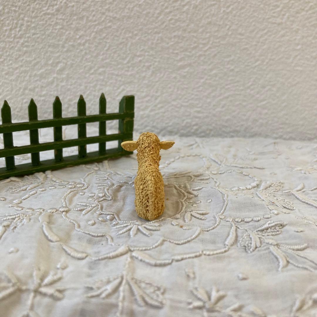 WF23ドイツアンティークザイフェン木製 ひつじ×2 羊飼い　柵　建物5点セット